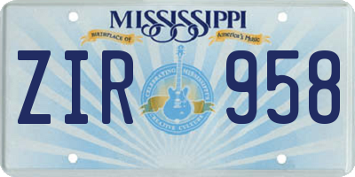 MS license plate ZIR958