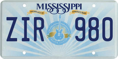MS license plate ZIR980