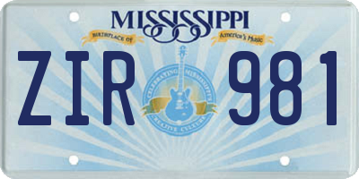 MS license plate ZIR981