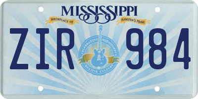 MS license plate ZIR984