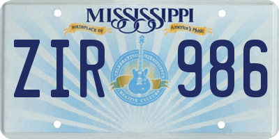 MS license plate ZIR986