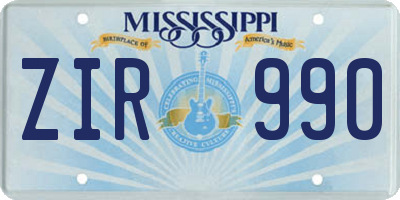 MS license plate ZIR990
