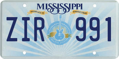 MS license plate ZIR991