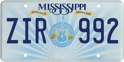 MS license plate ZIR992