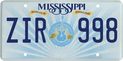 MS license plate ZIR998