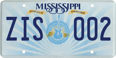 MS license plate ZIS002