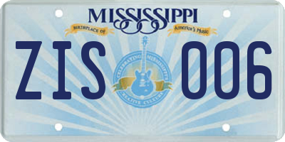 MS license plate ZIS006