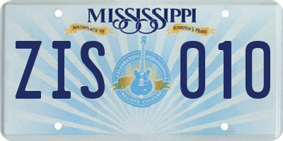 MS license plate ZIS010
