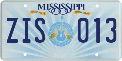 MS license plate ZIS013