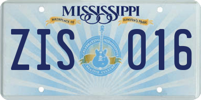 MS license plate ZIS016