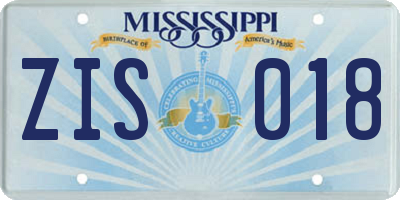 MS license plate ZIS018