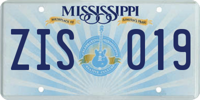 MS license plate ZIS019
