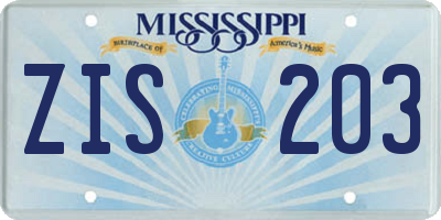 MS license plate ZIS203