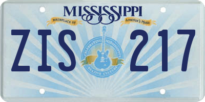 MS license plate ZIS217