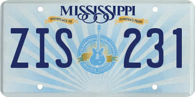 MS license plate ZIS231