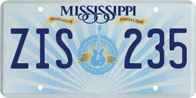 MS license plate ZIS235