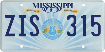 MS license plate ZIS315