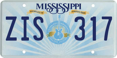 MS license plate ZIS317