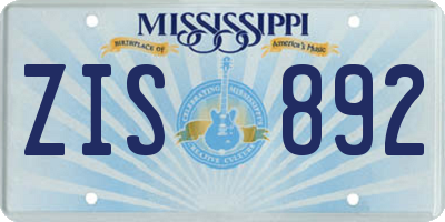 MS license plate ZIS892