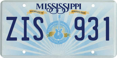 MS license plate ZIS931