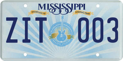 MS license plate ZIT003