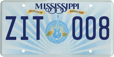 MS license plate ZIT008