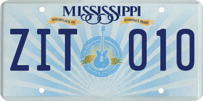 MS license plate ZIT010