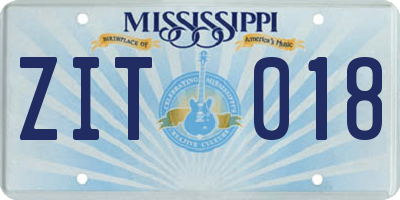 MS license plate ZIT018