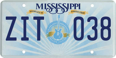 MS license plate ZIT038