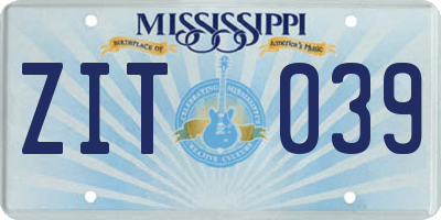 MS license plate ZIT039