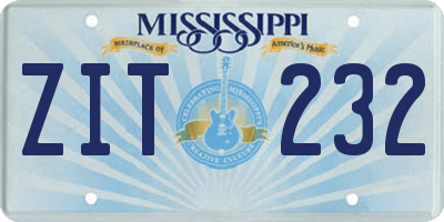 MS license plate ZIT232
