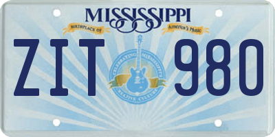 MS license plate ZIT980