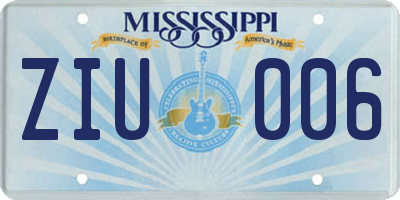 MS license plate ZIU006