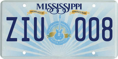 MS license plate ZIU008