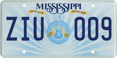 MS license plate ZIU009