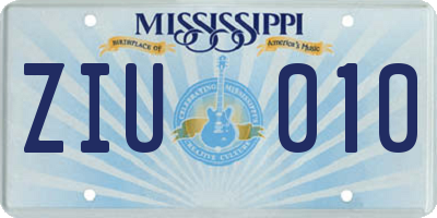 MS license plate ZIU010