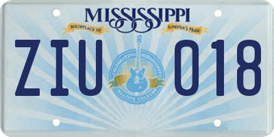 MS license plate ZIU018