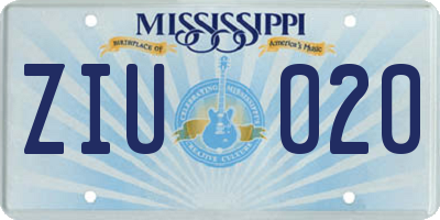 MS license plate ZIU020