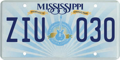 MS license plate ZIU030