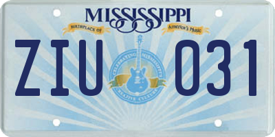 MS license plate ZIU031