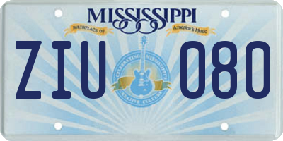 MS license plate ZIU080