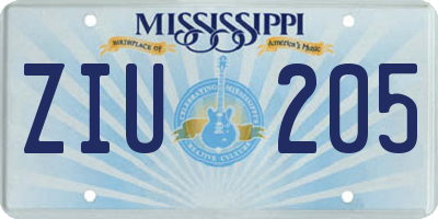 MS license plate ZIU205
