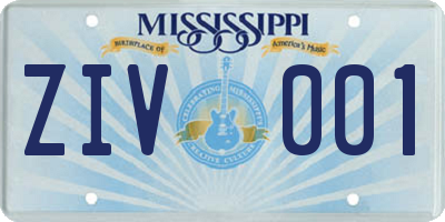 MS license plate ZIV001