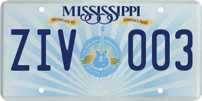 MS license plate ZIV003