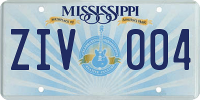 MS license plate ZIV004