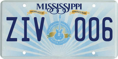 MS license plate ZIV006