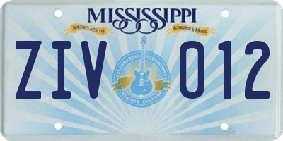 MS license plate ZIV012