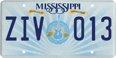 MS license plate ZIV013