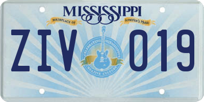 MS license plate ZIV019