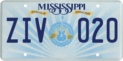 MS license plate ZIV020